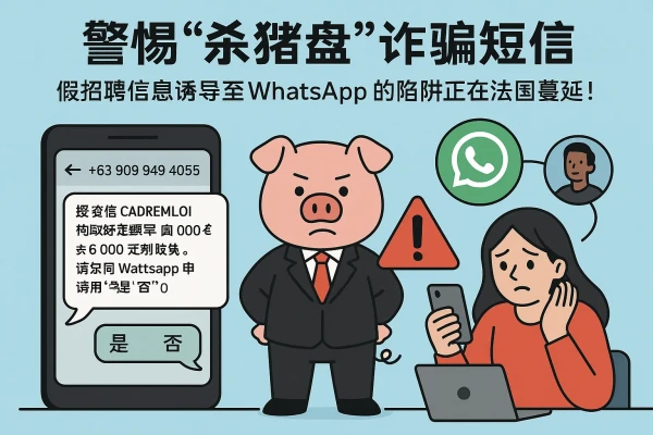 警惕“杀猪盘”短信骗局:假冒招聘信息诱导至 WhatsApp 的陷阱正在法国蔓延! 的缩略图